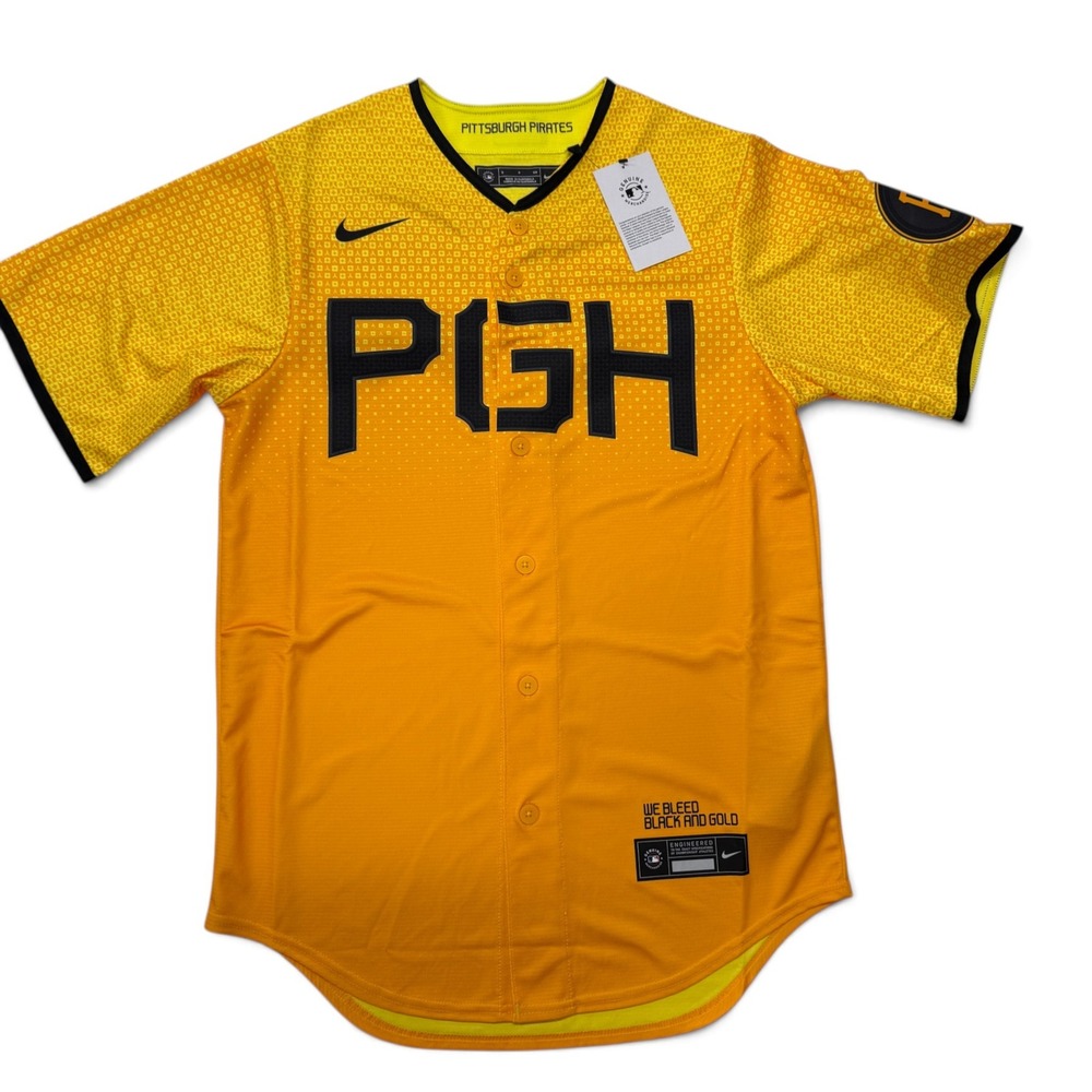 Nike Pittsburgh Pirates City Connect MLB Jersey Mens Small Yellow Black PGH NWT